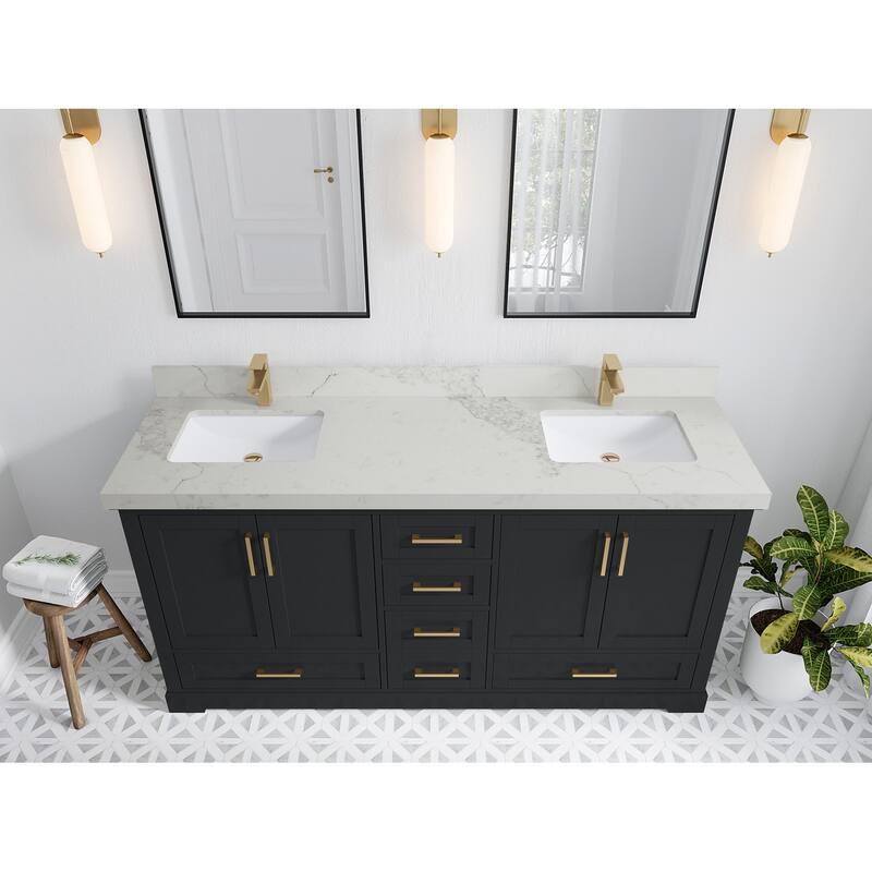 Willow Collection 72 in W x 22 in D x 36 in H Boston Double Bowl Sink Bathroom Vanity with Countertop