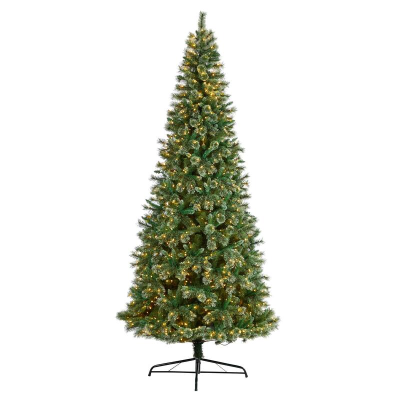 10’ Pre-Lit Wisconsin Slim Frosted Tip Pine Artificial Christmas Tree, Warm Clear LED Lights - over-10-feet