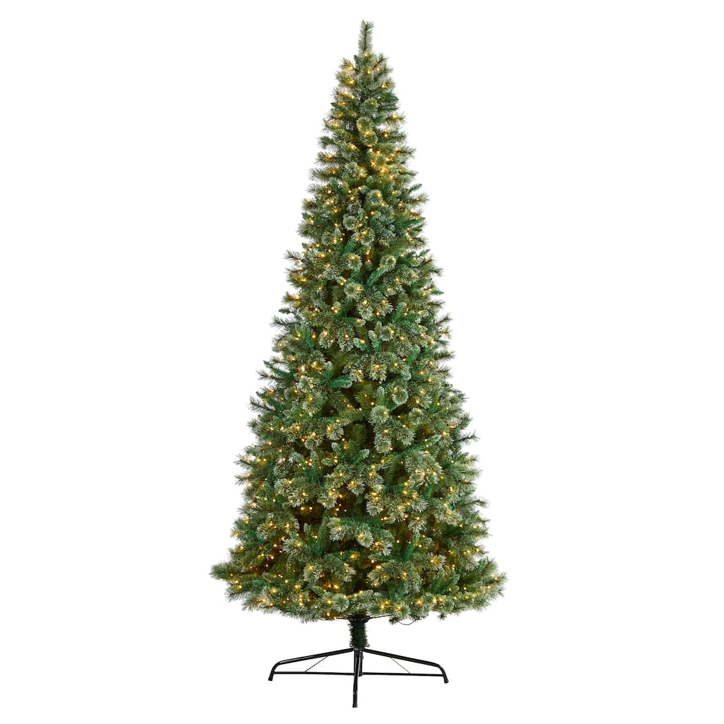 10’ Pre-Lit Wisconsin Slim Frosted Tip Pine Artificial Christmas Tree, Warm Clear LED Lights - over-10-feet