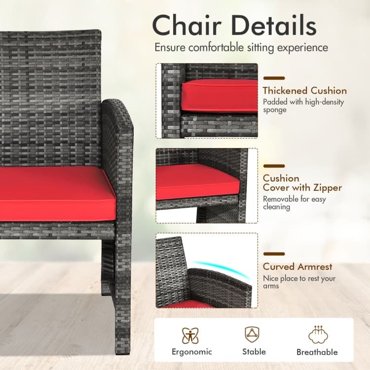 4 Pieces Patio Rattan Furniture Set with Glass Table and Loveseat - 43.5" x 25"x 31" (L x W x H)