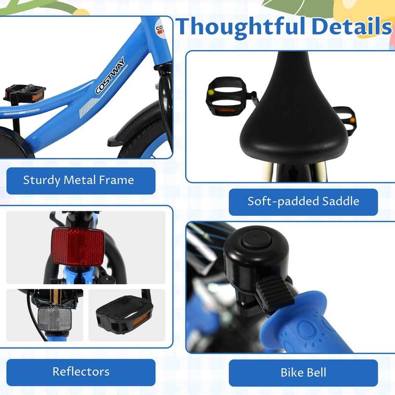 Costway 14" Kids Bike with Removable Training Wheels Adjustable Seat & - See Details