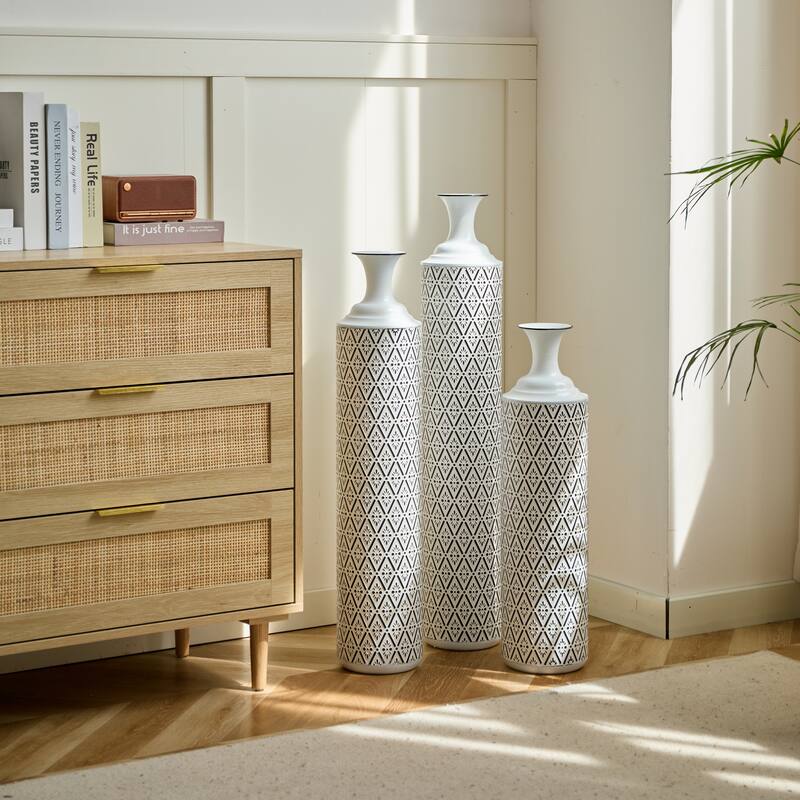 Floor Metal Vases Decorated Metal Vases Set Of 3 Gorgeous Home Decoration Large Glazed Metal Vases 24in/28.7in/33.5in Height