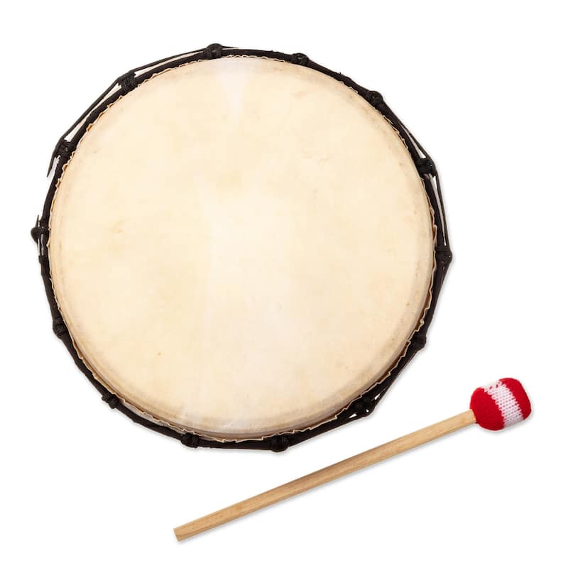 Novica Handmade Sacred Sound Leather And Wood Drum