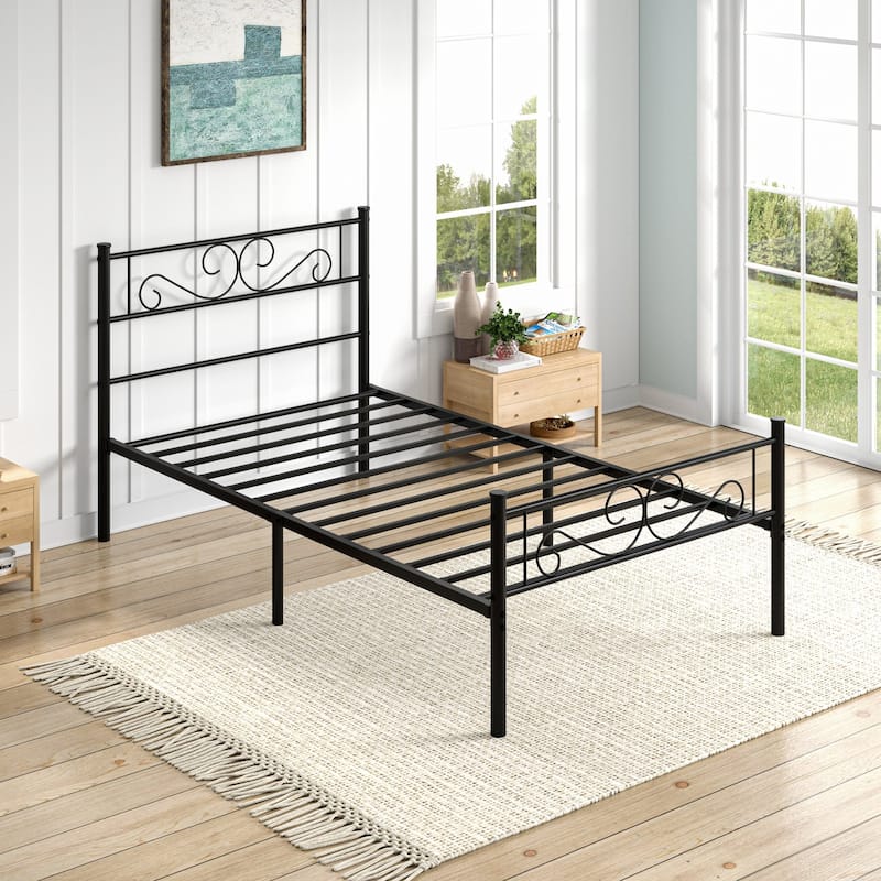 VECELO Kids Bed Frame Set of 2, Metal Bed Frame with Headboard, Twin Size Platform Bed