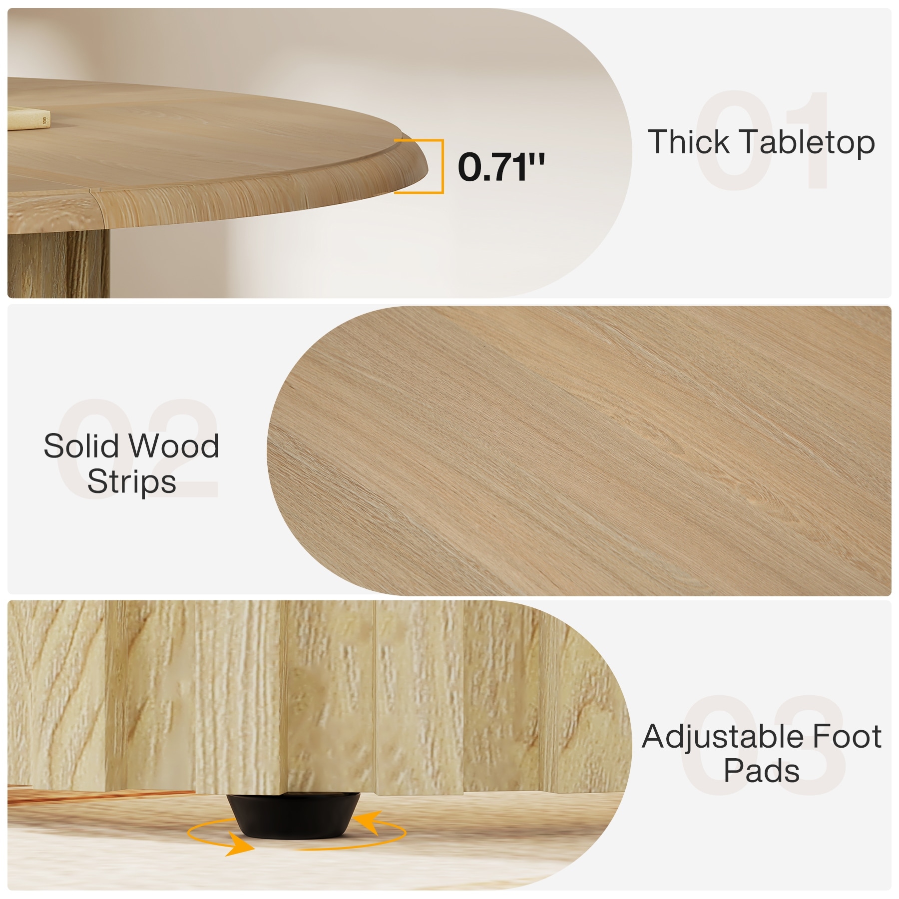 43.3" Round Farmhouse Dining Table for 4 - Kitchen & Dining