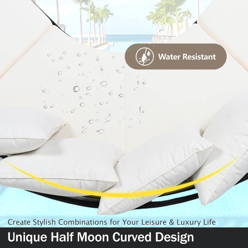 Iron Frame Outdoor Conversation Set for 6 People, All Weather Half Moon Curved Sectional Sofa Set with Coffee Table