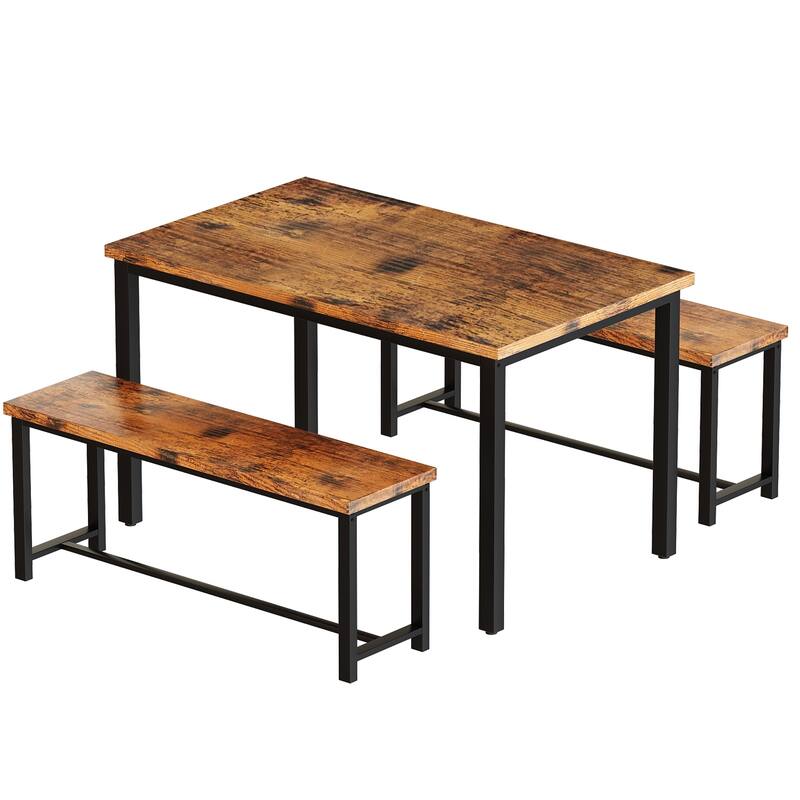 Dining Table Set with Two Benches, Kitchen Table Set for 4 Persons