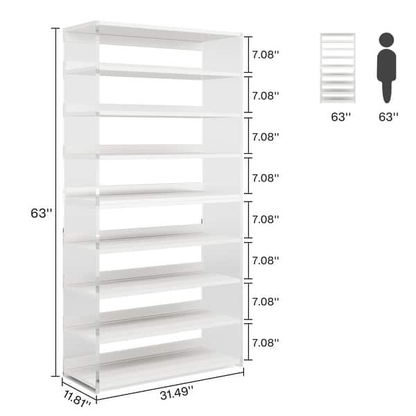 dimension image slide 1 of 2, 9-Tier Wood Shoe Storage Rack with Acrylic Side for Entryway