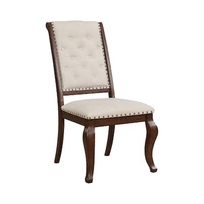 Brown/Cream Fabric Upholstered Wood Frame Dining Chair, Set of 2, Sturdy Dining Chair for Dining Rooms - 27.5