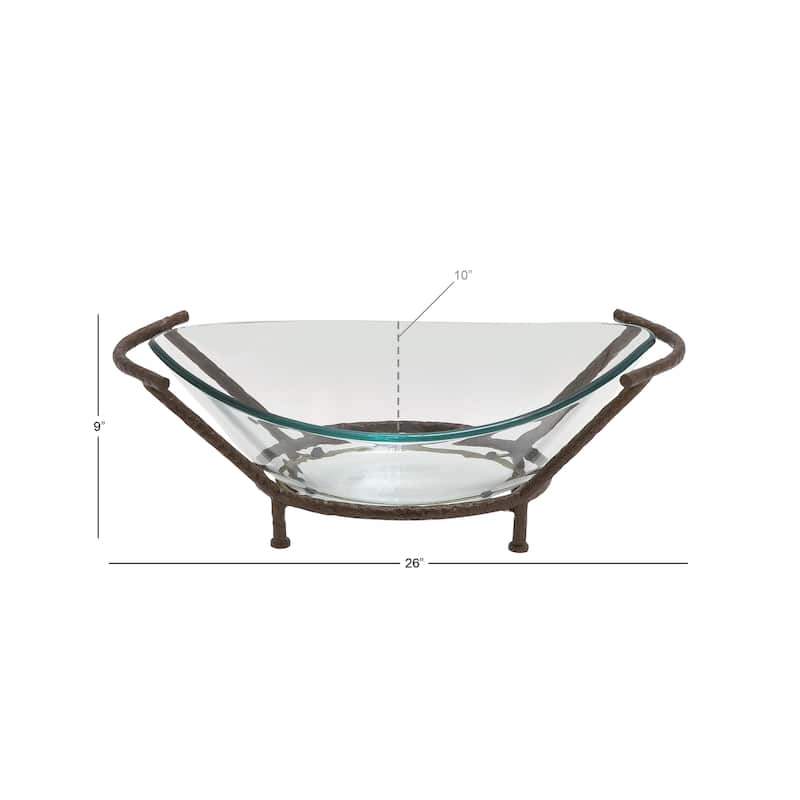 Tempered Glass Kitchen Serving Bowl with Brown Metal Base - Clear - Roche River Decor