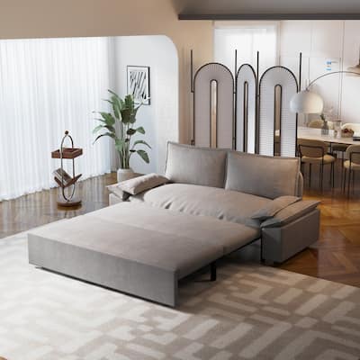Multi-Functional 70" Queen Pull Out Sofa Bed, Convertible Sleeper Sofa with 2 Pillows