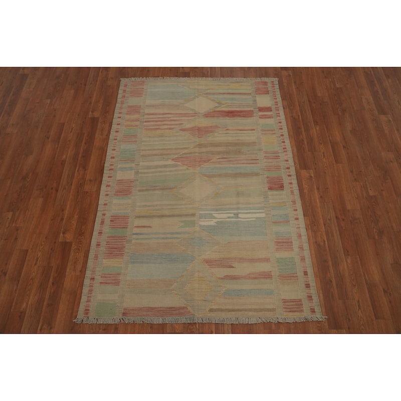 Hand Woven Southwestern Wool Brown Geometric Area Rug - 5' 11'' X 4' 2''