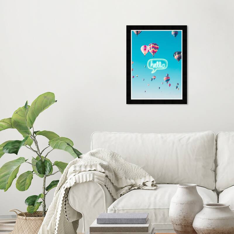 Wynwood Studio Prints Typography and Quotes Hello Balloons Blue and Celeste Modern & Contemporary Wall Art Canvas Print - Black