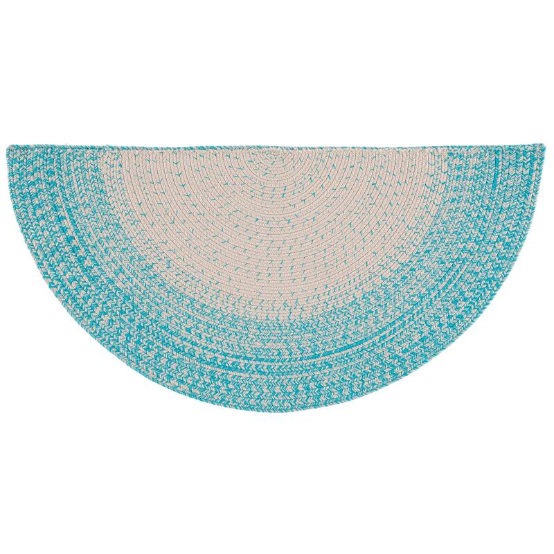 SAFAVIEH Handmade Braided Eiry Washable Indoor/Outdoor Rug - Weather Resistant & Easy Cleaning - 2' x 4' Half-Moon - Ivory/Aqua
