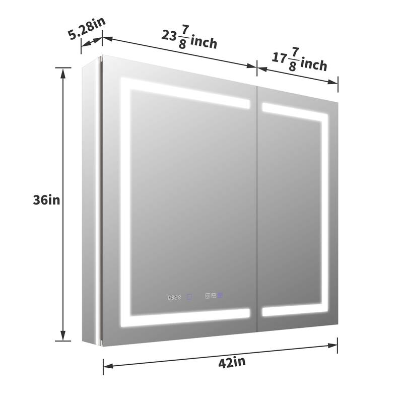 36'' H Recessed or Surface Mounted Bathroom LED Mirror Cabinet With Defogger, Dimmer, 10x magnifying