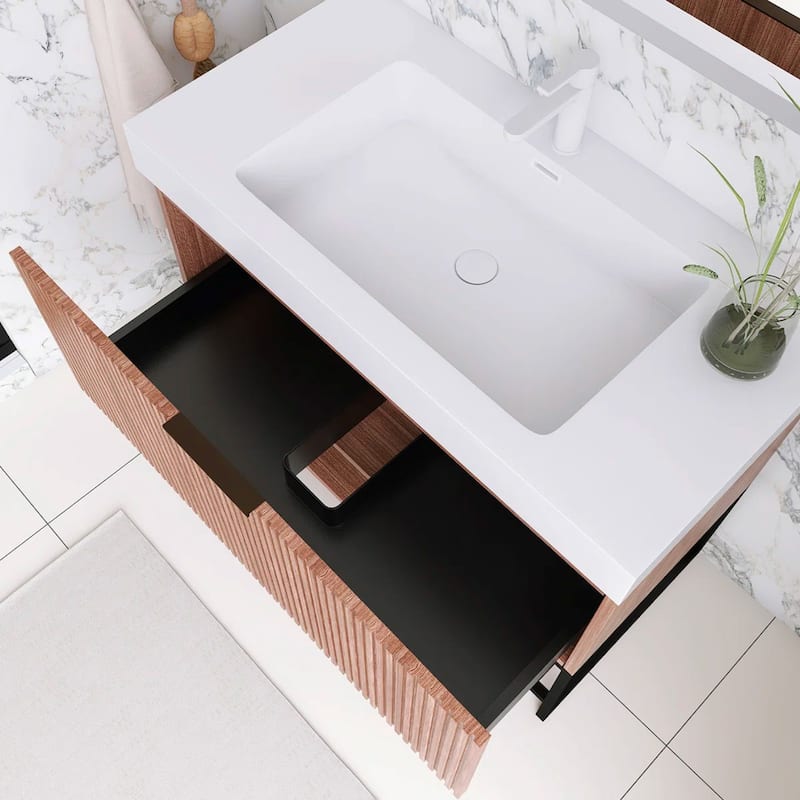 Freestanding Bathroom Vanity with White Integrated Solid Surface Sink