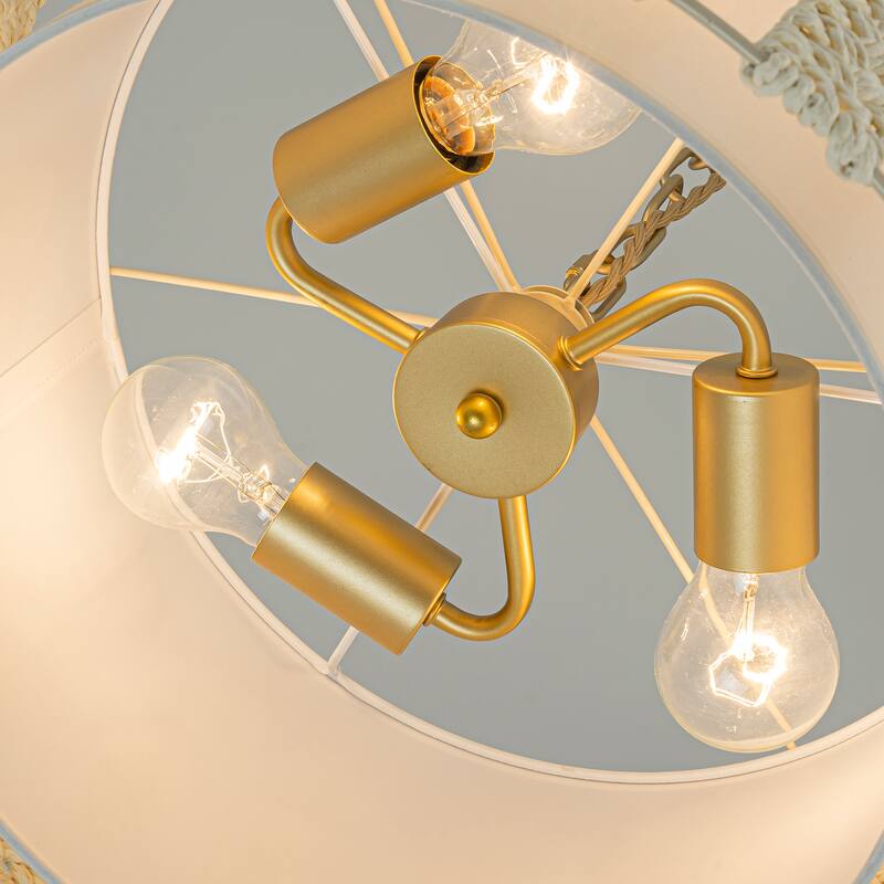 Roka 3-Light Rattan Rope Drum Pendant, Coastal Boho - Handwoven - 18" Wide