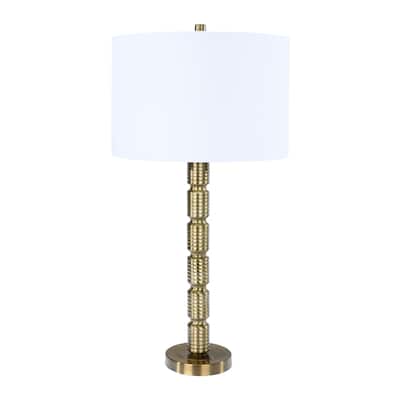 Faceted Stacked Metal Table Lamp with Linen Shade