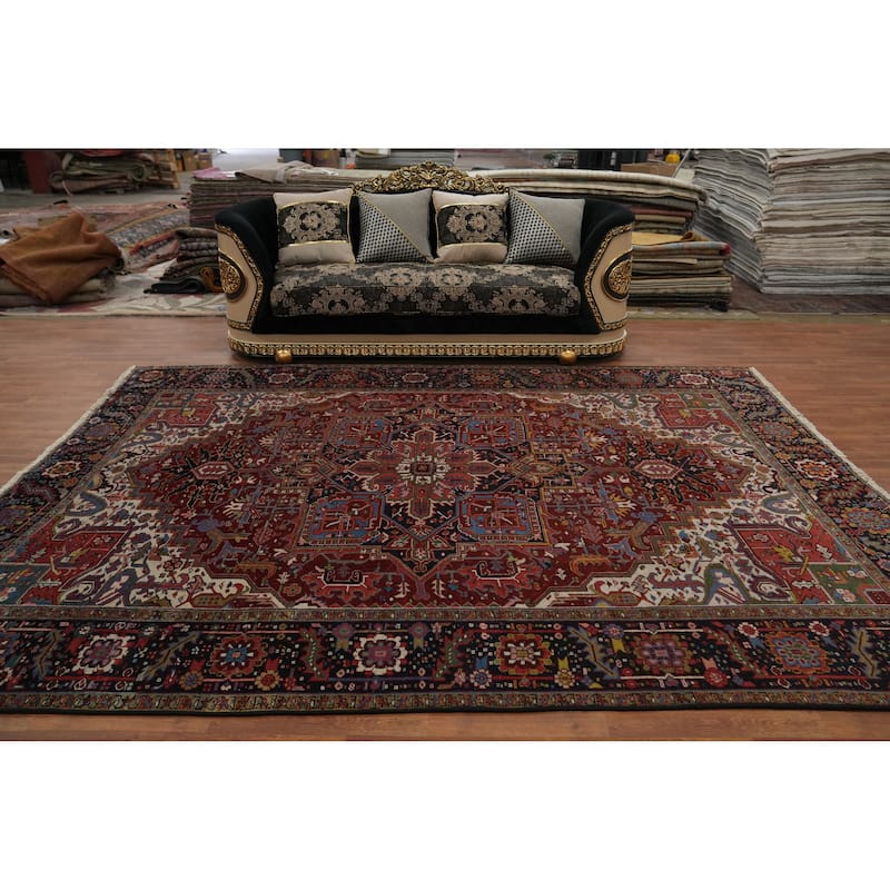 Hand Knotted Oriental 100% Wool Carpet Traditional Medallion Red Heriz Area Rug - 11' 8'' X 8' 6''