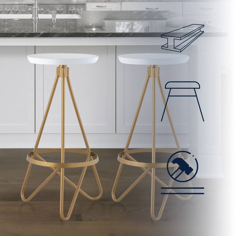 Hula 30" Modern Industrial Metal Backless Circular Bar Stool, by JONATHAN Y