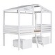 preview thumbnail 3 of 8, White Twin Pine House Bed with Roof, Windows & Drawers
