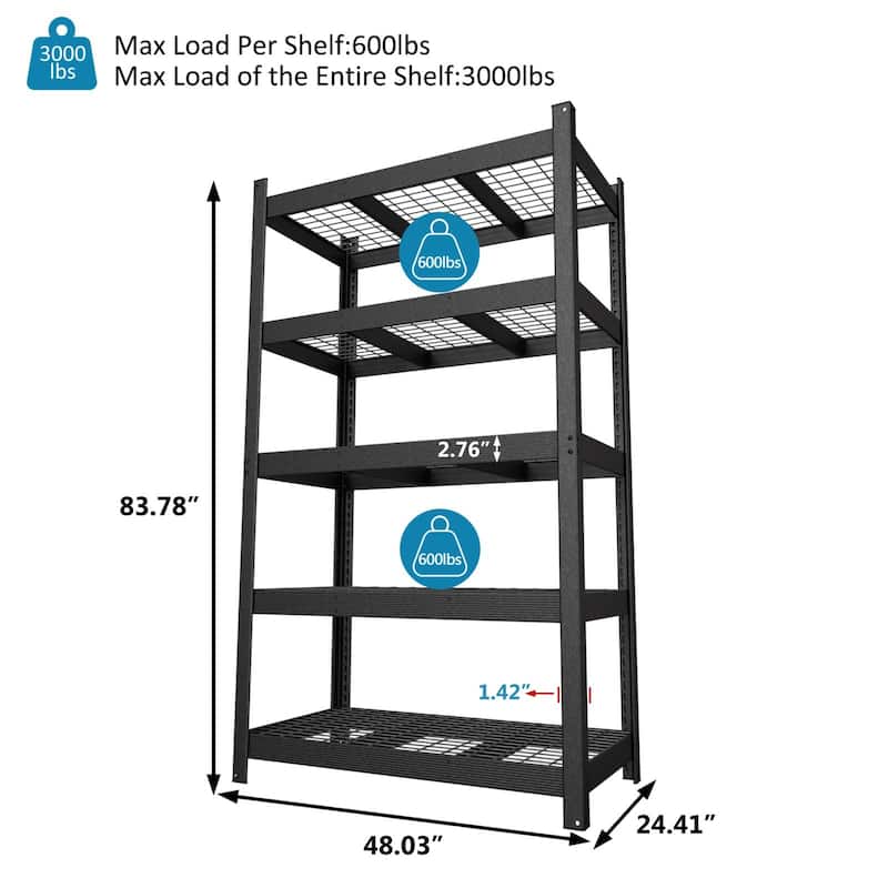 VEIKOUS 5-Tier Heavy Duty Metal Shelving Unit, 3000LBS Capacity Adjustable Storage Shelves for Garage & Pantry Organization