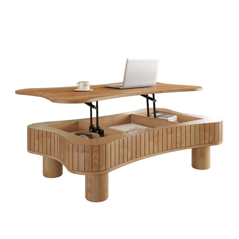 Lift Top Coffee Table - Fluted Panel Hidden Storage,Silent Hydraulic Lift,Curved Safety Corners,5 Min Assembly