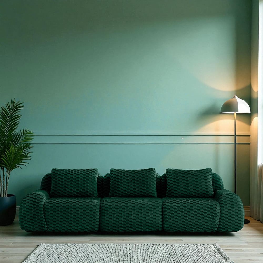 114" Modern Modular Flannelette Sectional Sofa, Oversized 3-Seater Deep Seat Boneless Couch with Buckle Connection