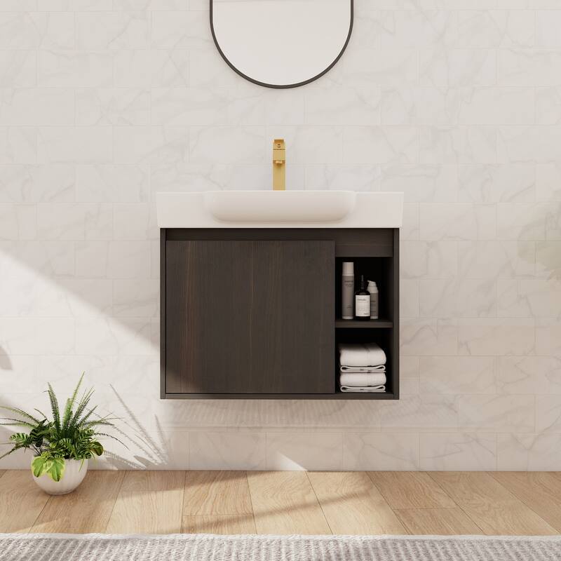 Beingnext 24"/28" Bathroom Vanity with Sink, Floating Bathroom Vanity with Soft Close Door and Shelf