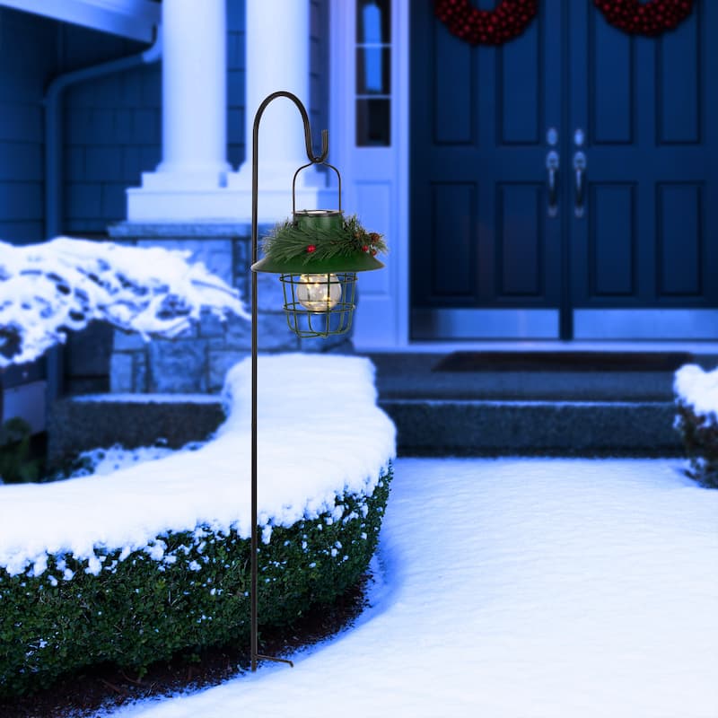 Alpine Corporation Metal Lantern with Shepherd's Hook and Solar Warm White LED Lights