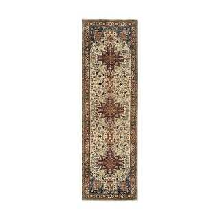 Shahbanu Rugs Beige Extra Soft Wool Hand Knotted Antiqued Heriz Re ...