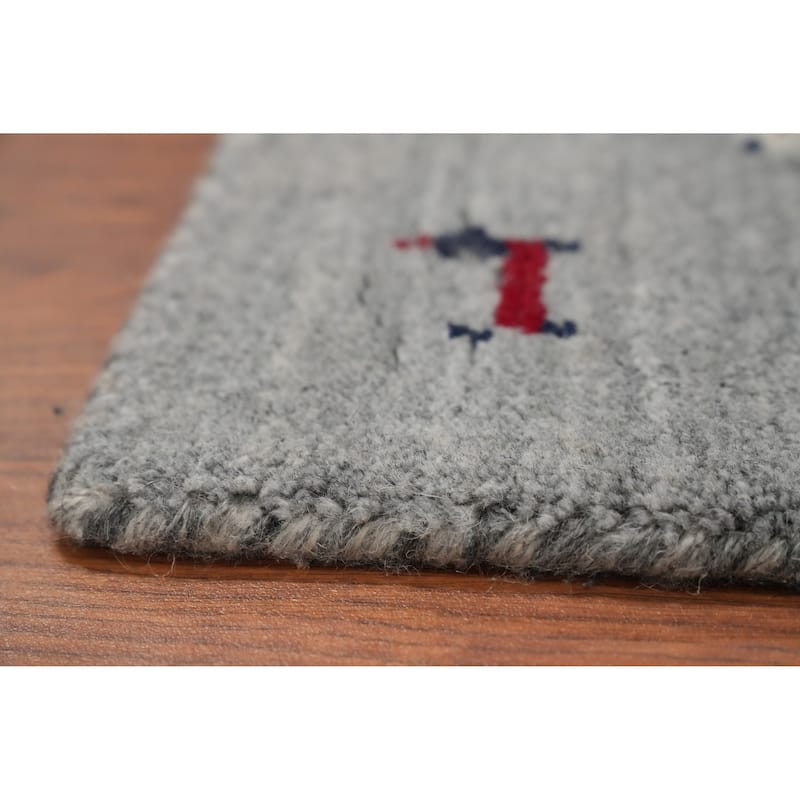 Hand Knotted Oriental 100% Wool Carpet Tribal Animal Pictorial Beige & Ivories Gabbeh Runner Rug - 9' 11'' X 2' 8''