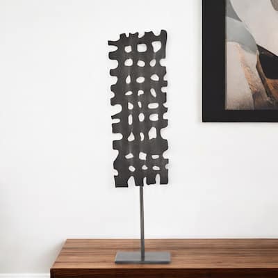 HomeRoots 21" Gray Metal Tabletop Sculpture - 3" W x 5" D x 21" H