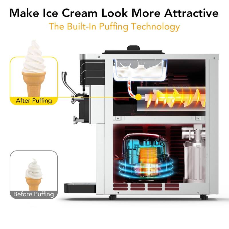 Commercial Ice Cream Maker, Frozen Yogurt Machine, 22-30L/H, 2450 W