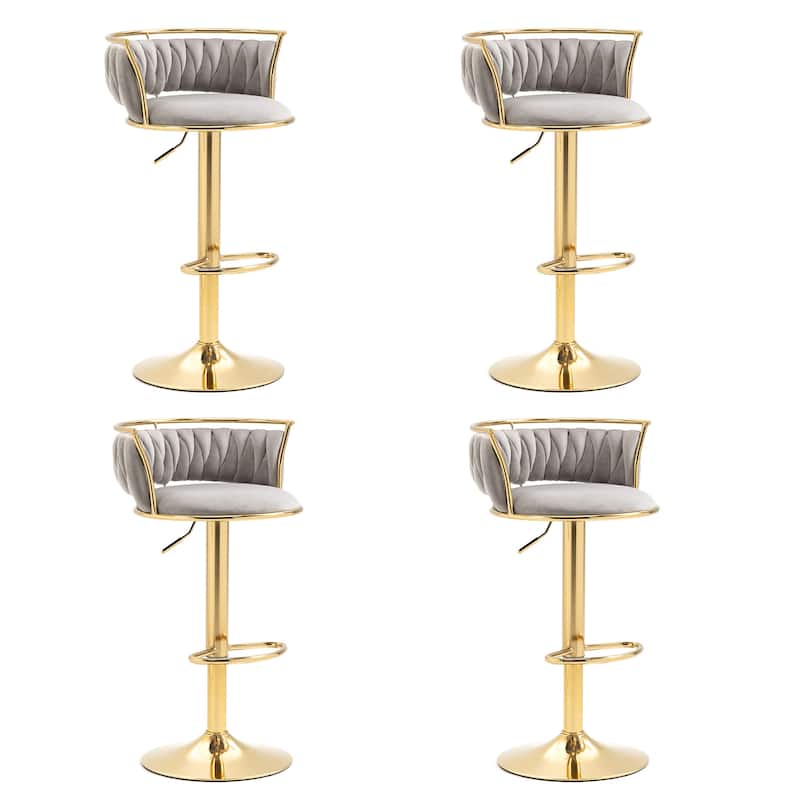 Velvet Upholstered Adjustable Bar Stool Swivel Counter Chair Set of 2