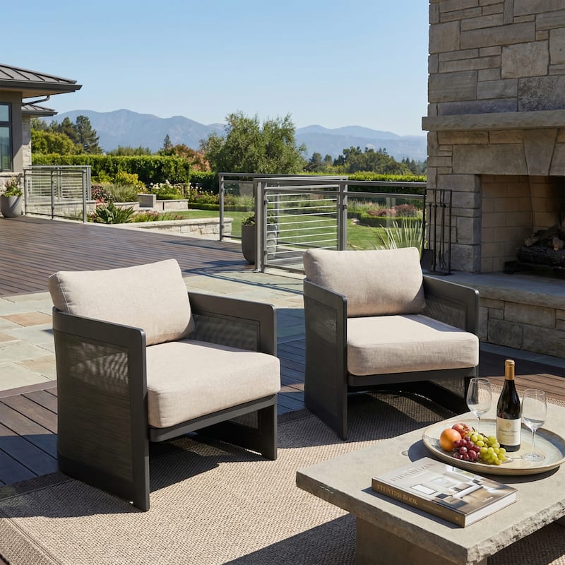 Christopher Knight Home - Mona Modern Outdoor Aluminum Club Chair with Olefin Cushions - Set of 2 - Beige,Black