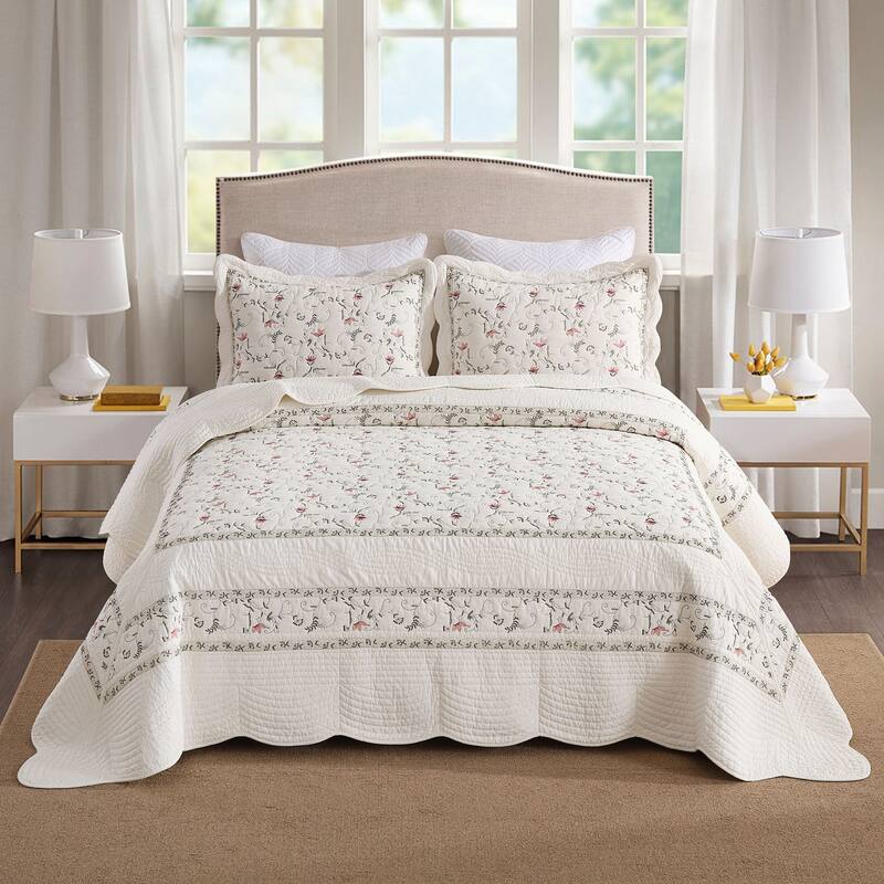3 Pcs 100% Cotton Oversized Quilted Bedspread Set - Queen