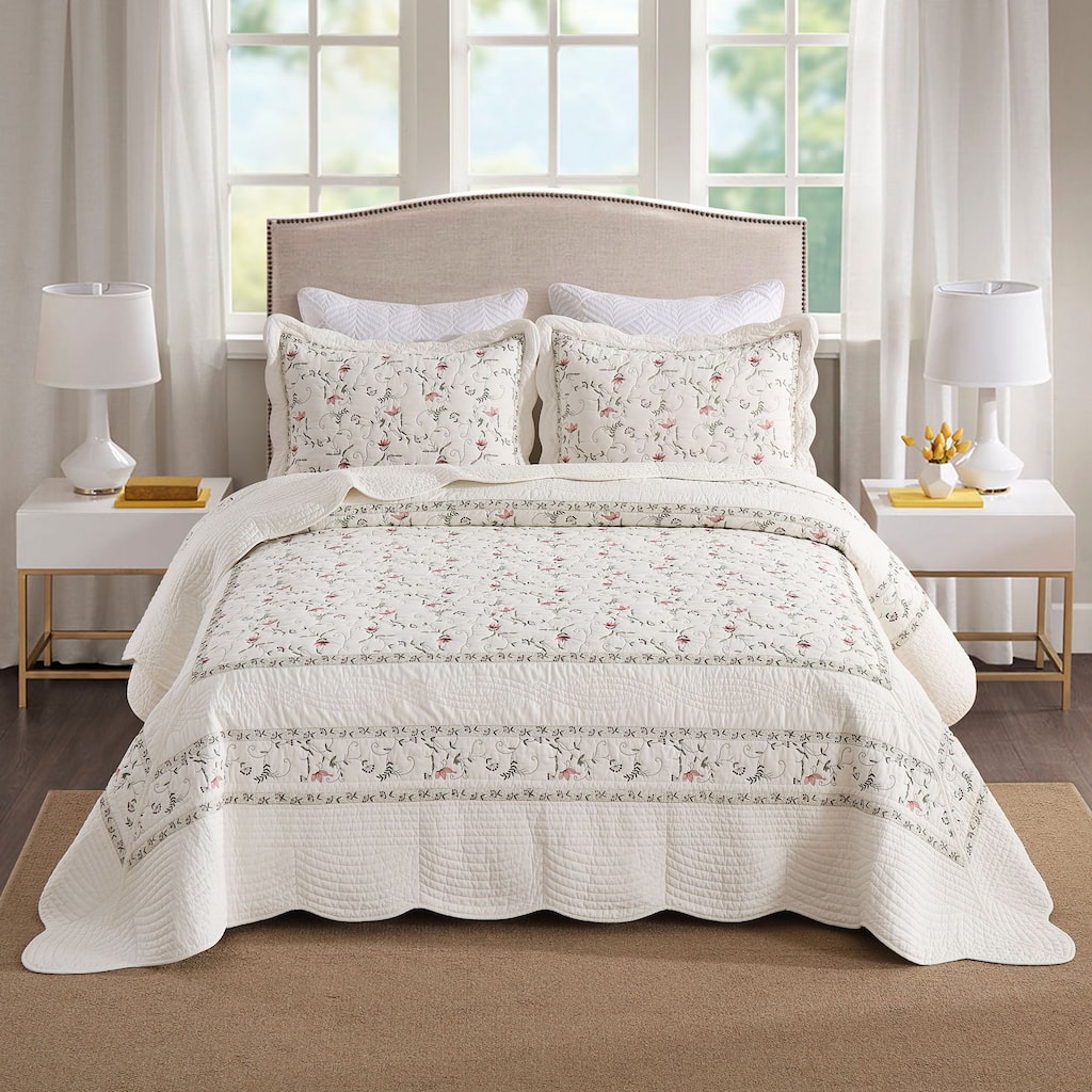 3 Pcs 100% Cotton Oversized Quilted Bedspread Set