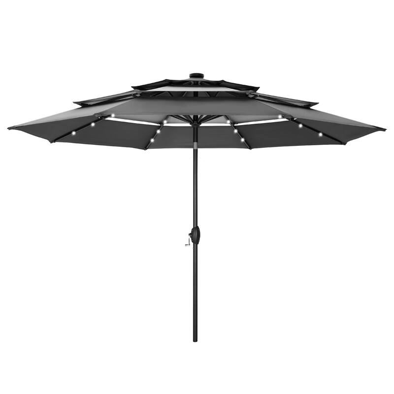 MAISON ARTS 10ft 3 Tier Auto-tilt Patio Umbrella Outdoor Double Vented Umbrella with LED Lights