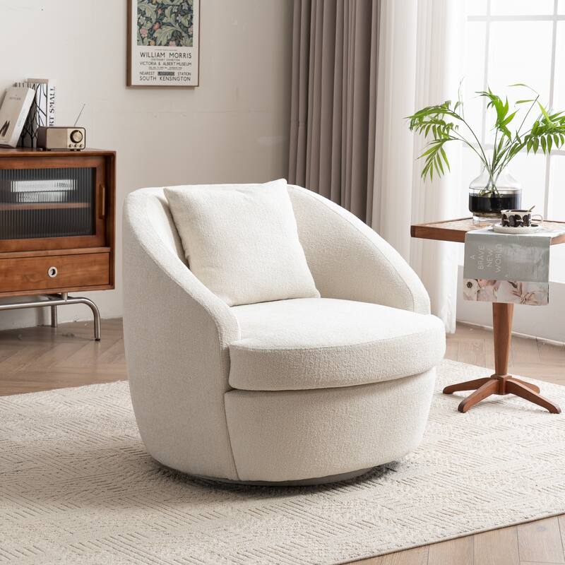Swivel Upholstered Accent Chair With Lumbar Pillow, Barrel Chair