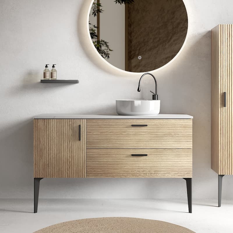 30/36/48 inch MDF Single Sink Freestanding Bath Vanity in Oak with White Artificial Marble Top