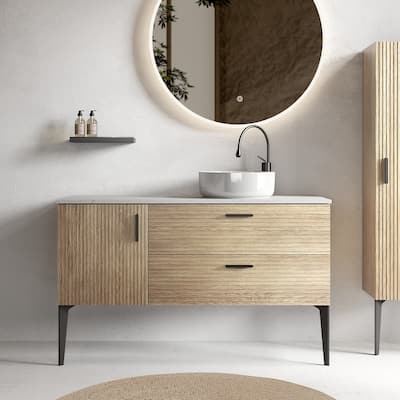 30/36/48 inch MDF Single Sink Freestanding Bath Vanity in Oak with White Ceramic Top