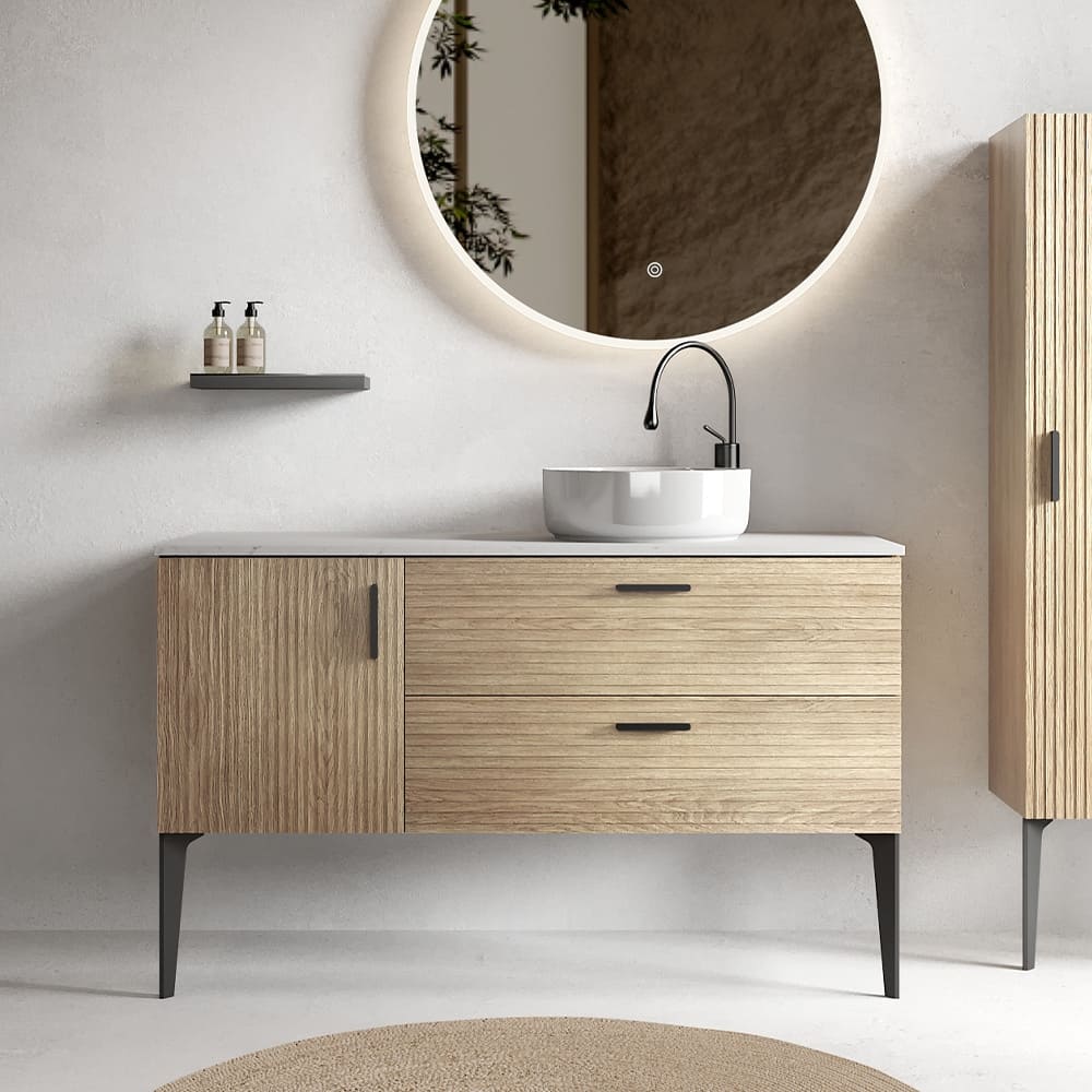 GDFStudio - Emilia 48" Freestanding Oak Vanity with Soft-Close Storage and Modern U-Cutout Design