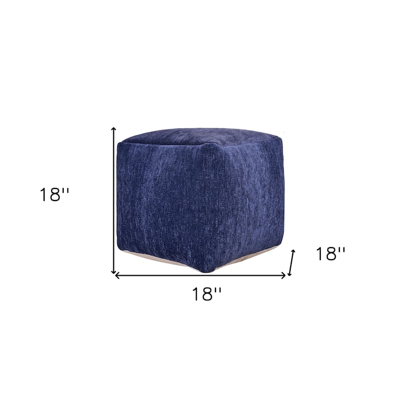 HomeRoots 18" Blue Chenille Cube Pouf Ottoman