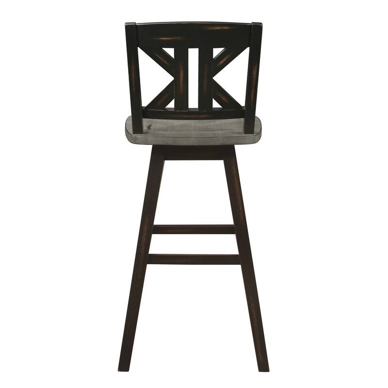 Ati 29 Inch Bar Height Stool Swivel Chairs Set of 2, X Back, Distressed Gray, Black