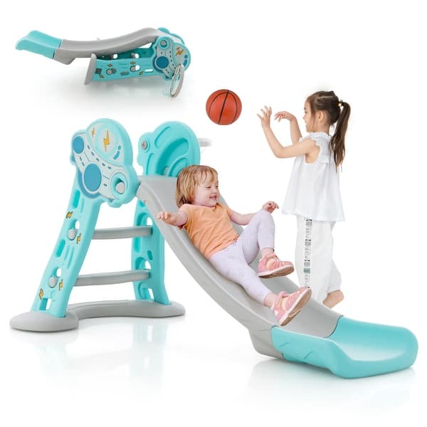 slide 2 of 20, Costway 3-in-1 Kids Indoor Slide with Basketball Hoop & Basketball, - See Details Blue