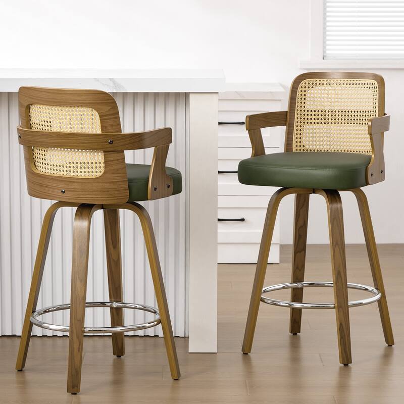 Upholstered Wood Swivel Counter Height Barstool with Arms - 37.8"H x 18.7"W x 19.29"D
