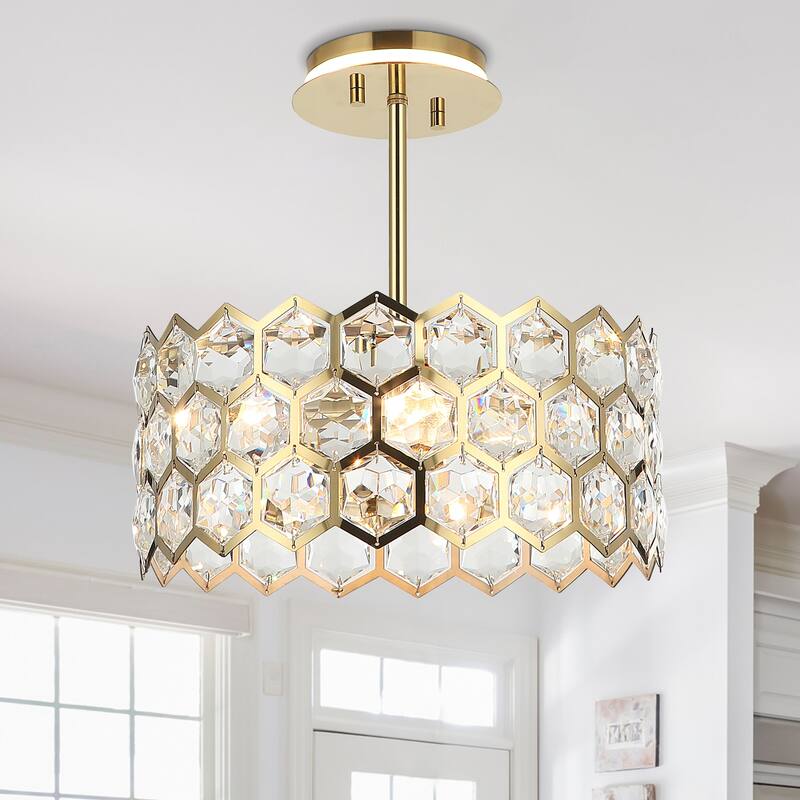 Modern Gold 3-Light Crystal Drum Pendant Ceiling Light for Dining Room