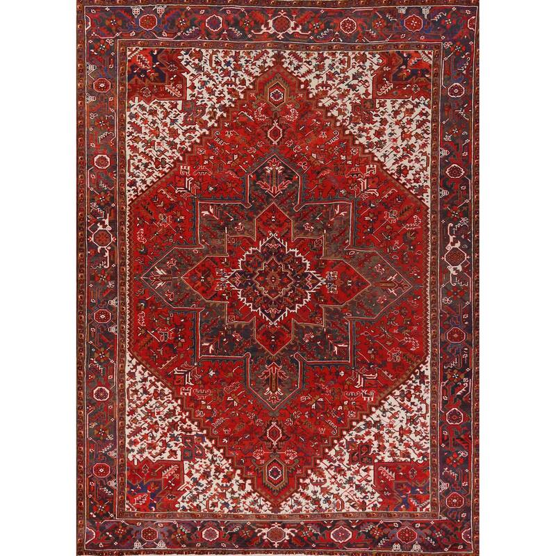 Hand Knotted Oriental 100% Wool Carpet Traditional Medallion Red Heriz Area Rug - 12' 9'' X 9' 11''