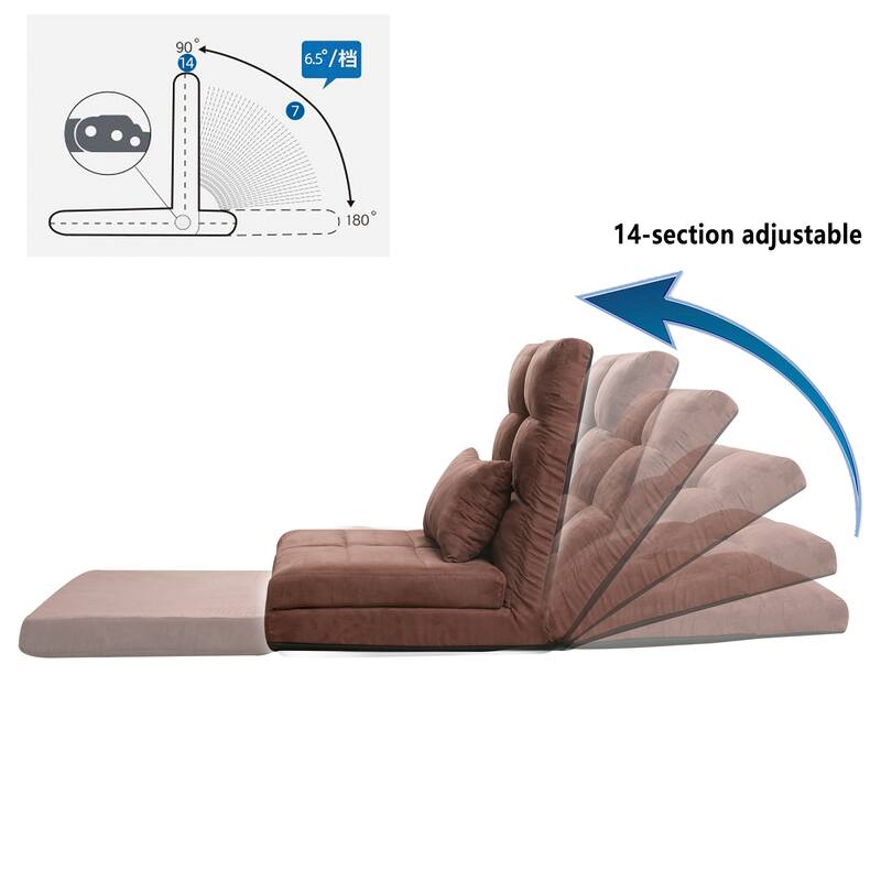 Triple Fold Down Sofa Bed, Adjustable Floor Couch Sofa with One Pillow, 5 Reclining Position, Convertible Upholstered Gu